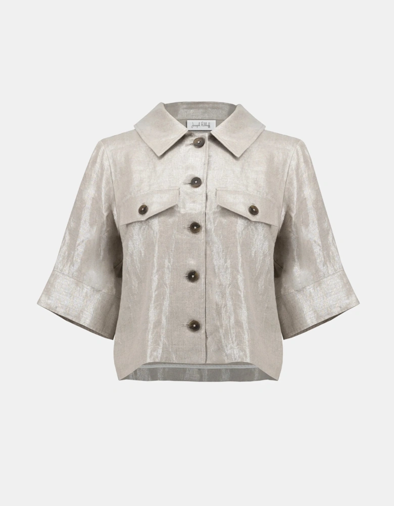 Foiled Linen Blend Short Sleeve Boxy Jacket