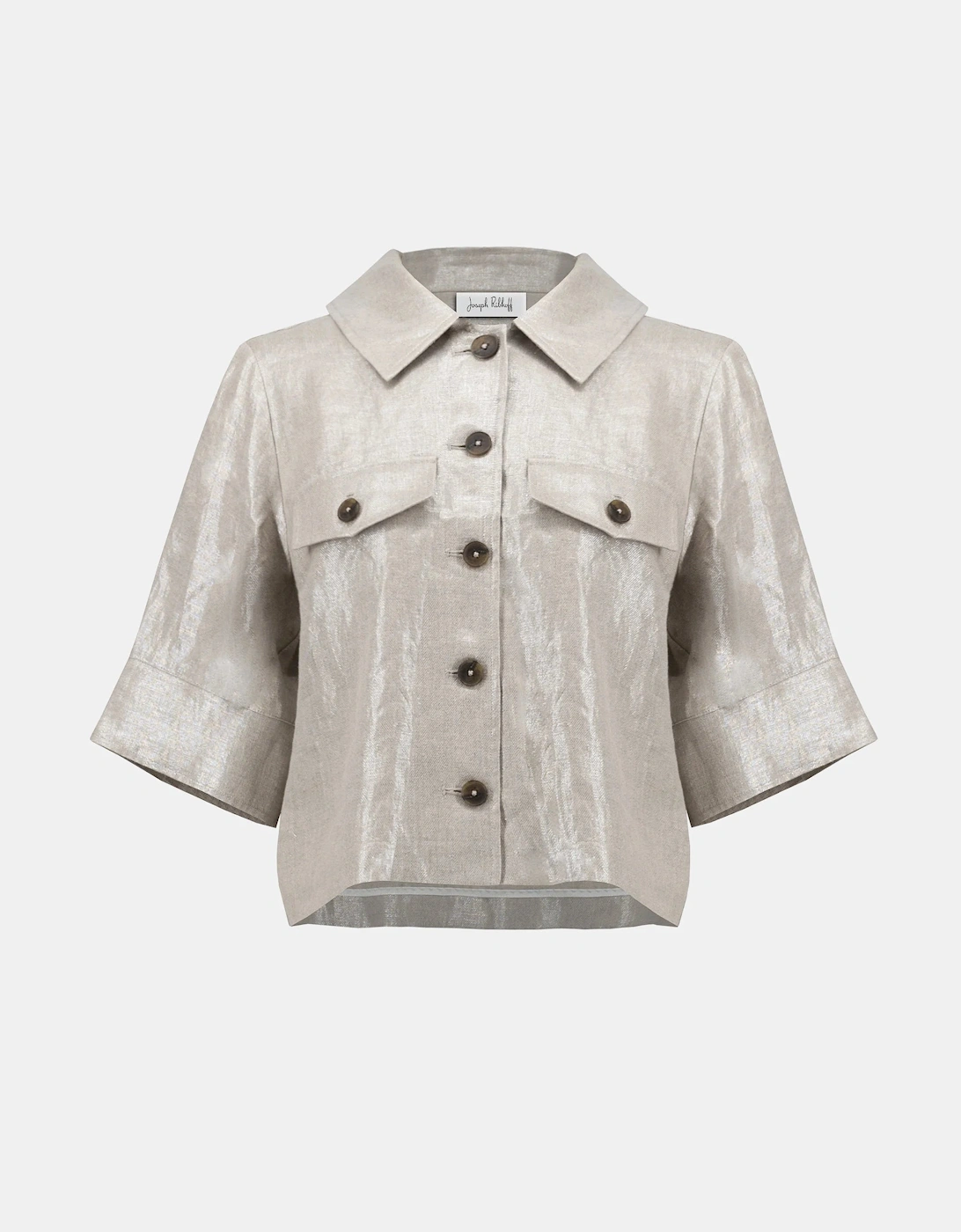 Foiled Linen Blend Short Sleeve Boxy Jacket, 7 of 6