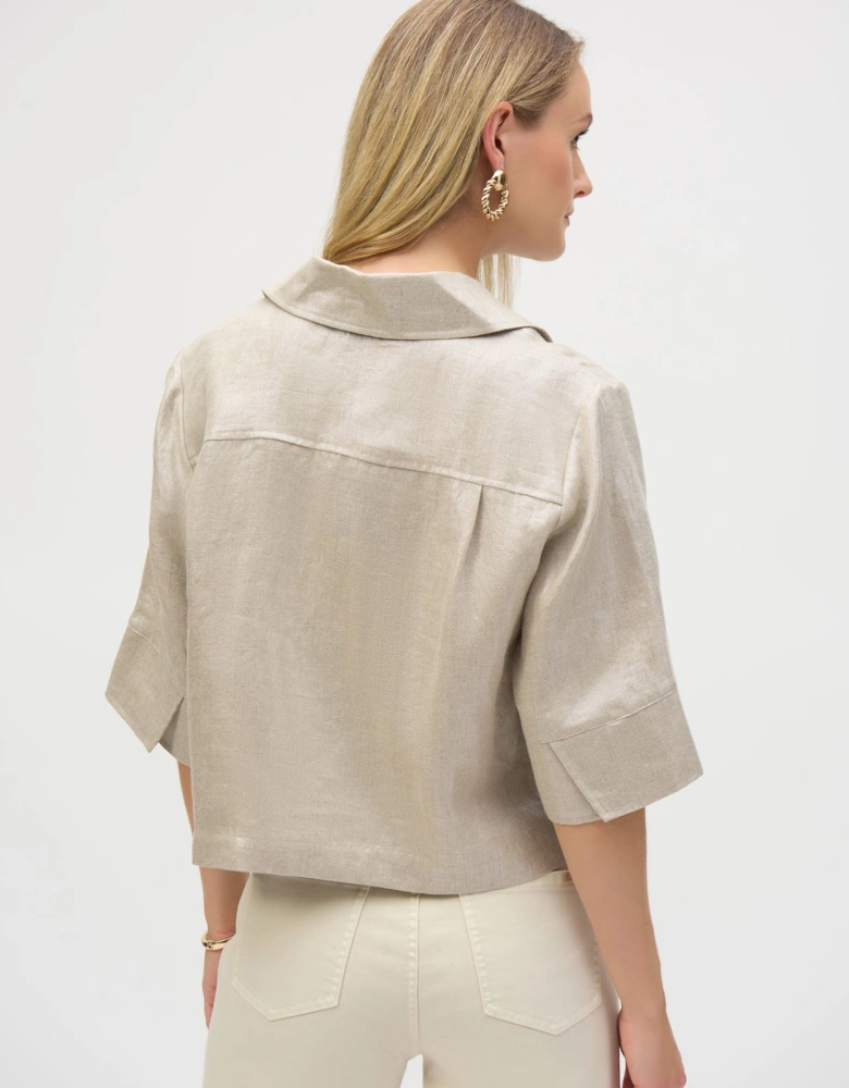 Foiled Linen Blend Short Sleeve Boxy Jacket