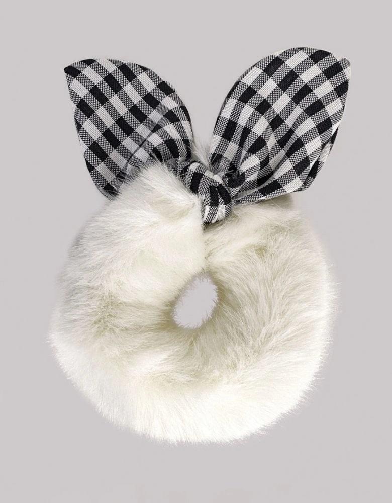 White Faux Fur Scrunchie with Bow