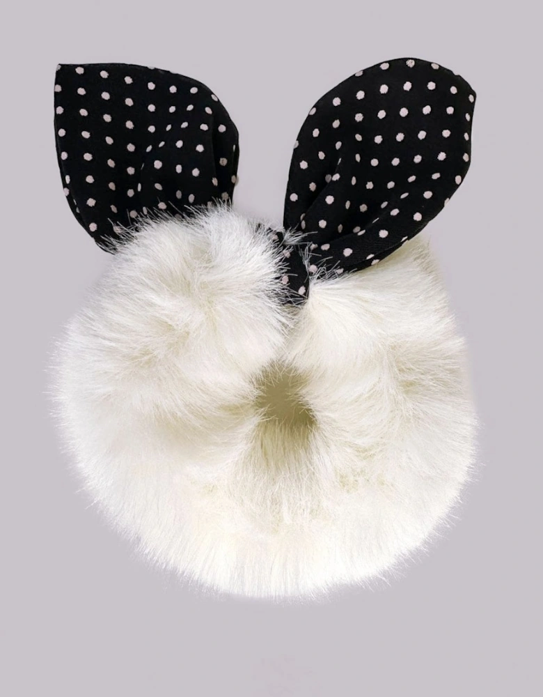 White Faux Fur Scrunchie with Bow