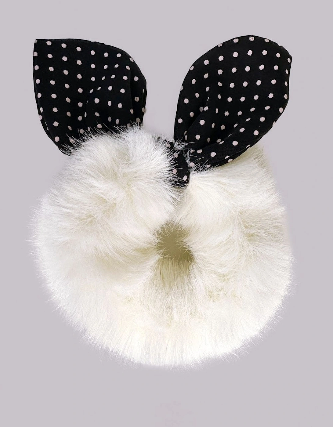 White Faux Fur Scrunchie with Bow, 2 of 1