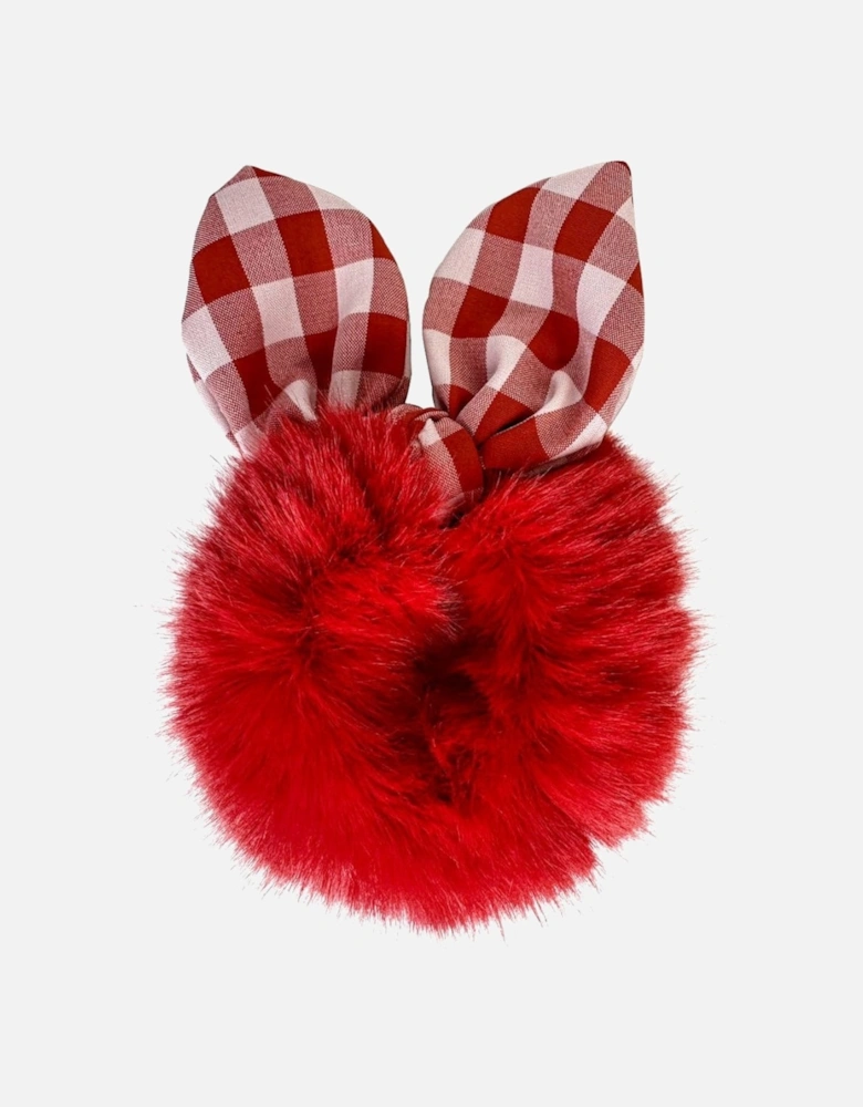 Red Faux Fur Scrunchie with Bow