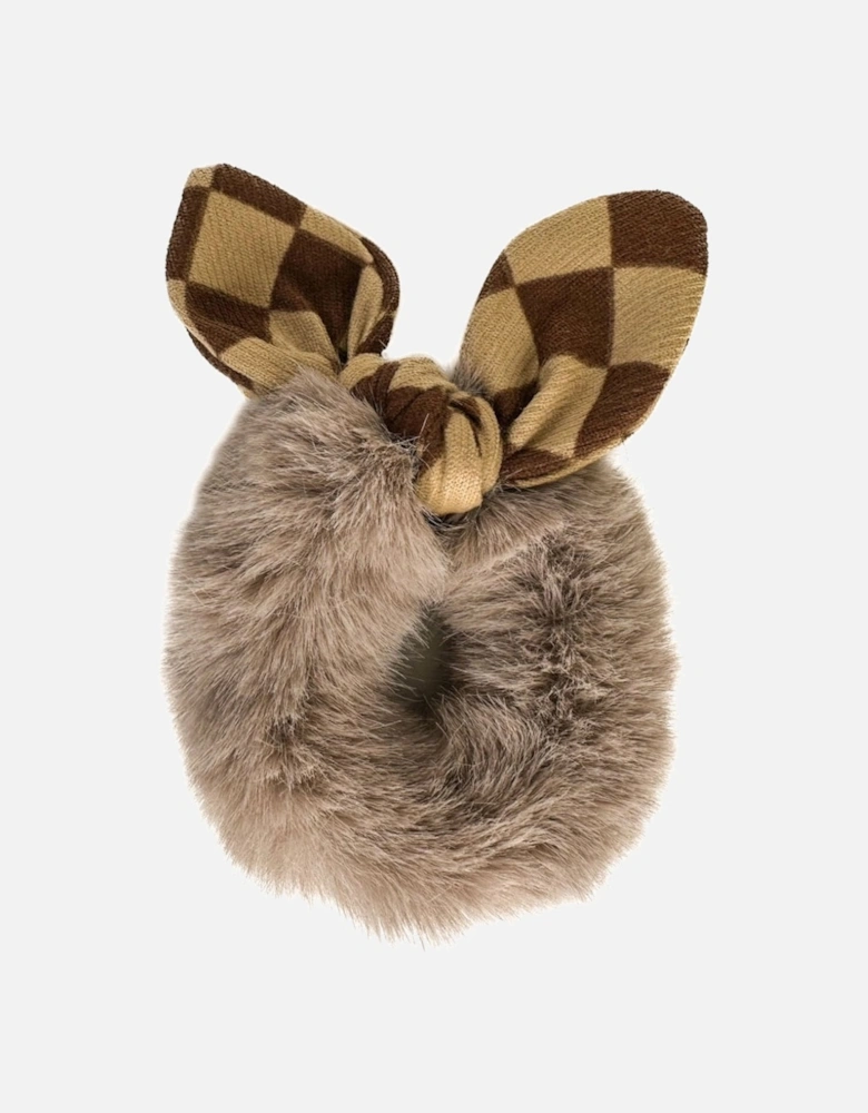 Brown Faux Fur Scrunchie with Bow