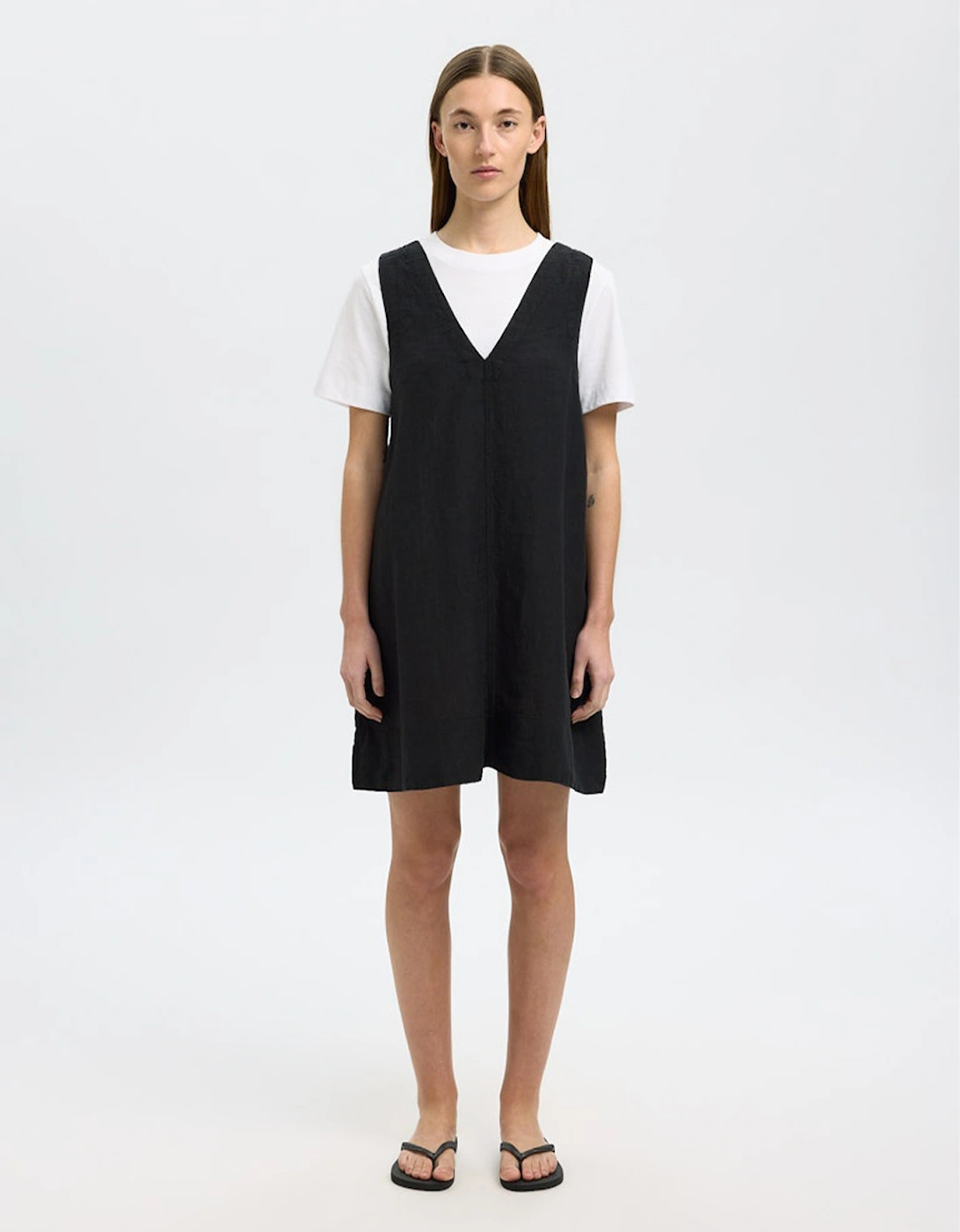 Femme Linna Sleeveless Short Linen Dress Black, 6 of 5