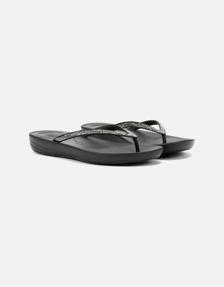 Iqushion Sparkle Rubber Women's Black Flip Flops