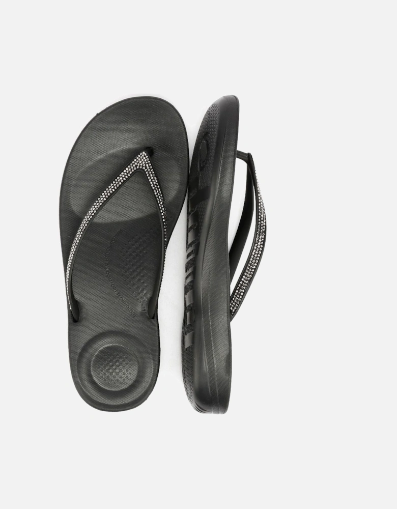 Iqushion Sparkle Rubber Women's Black Flip Flops