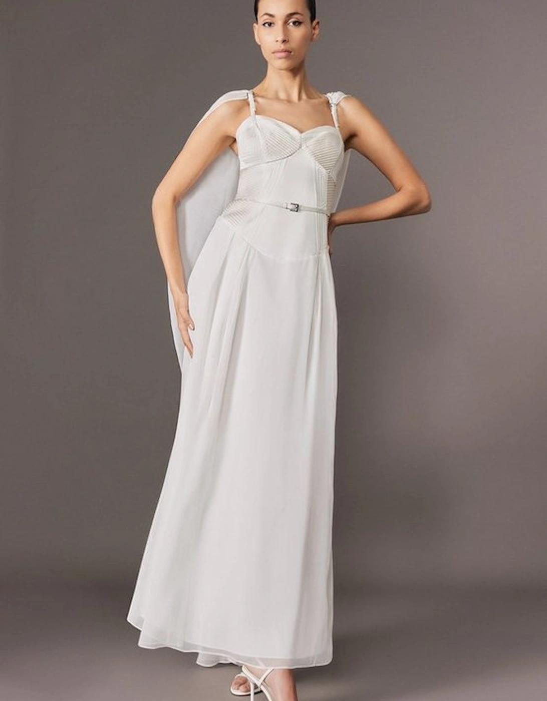 Archive Collection - Petite Corset Detail Georgette Cape Woven Maxi Dress, 2 of 1