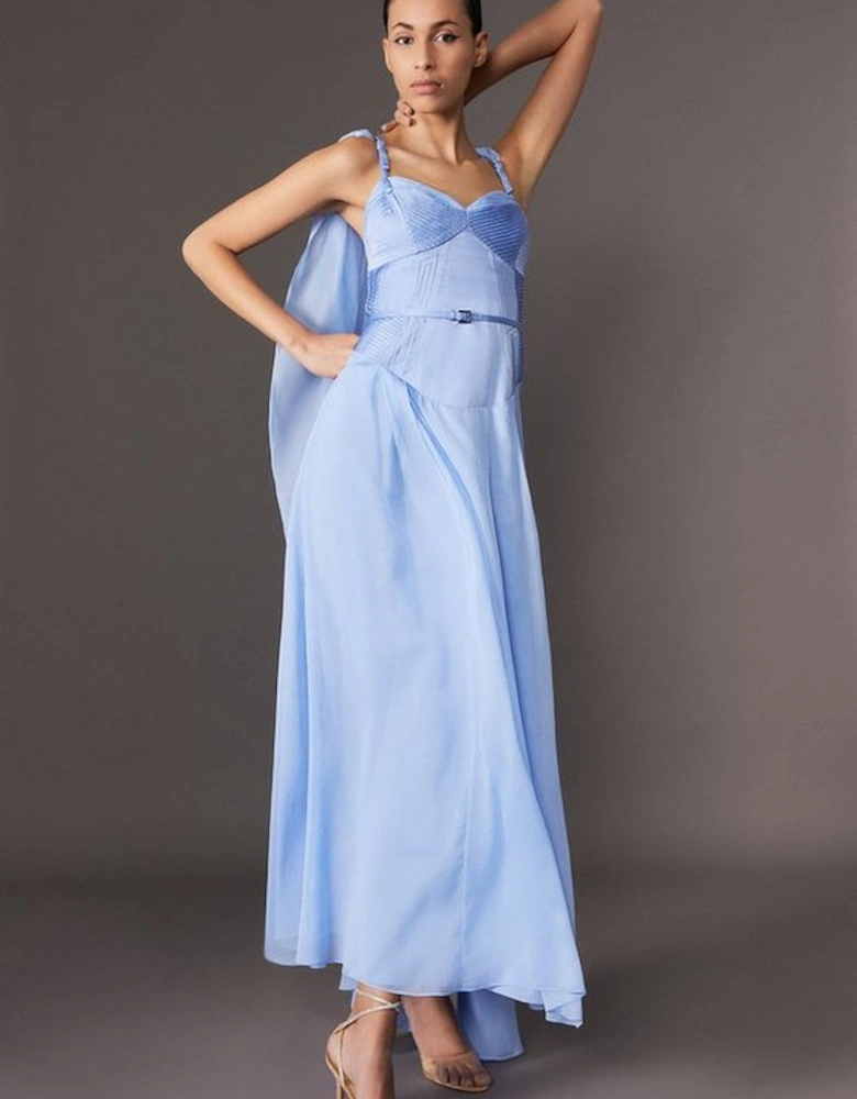 Archive Collection - Corset Detail Georgette Cape Woven Maxi Dress