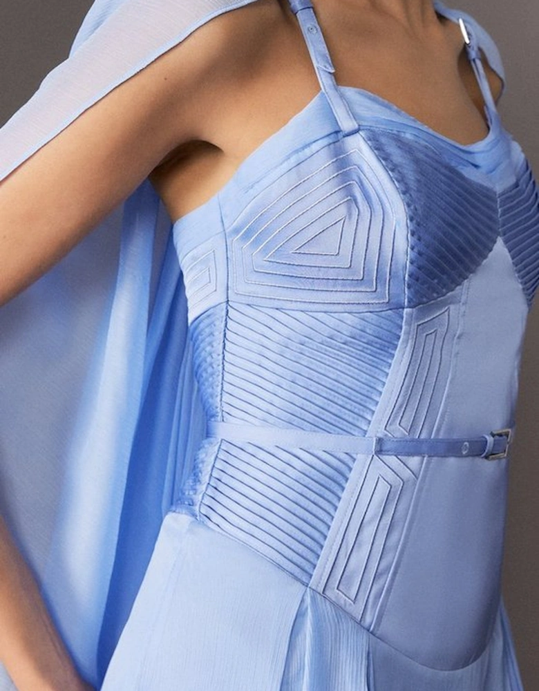 Archive Collection - Corset Detail Georgette Cape Woven Maxi Dress