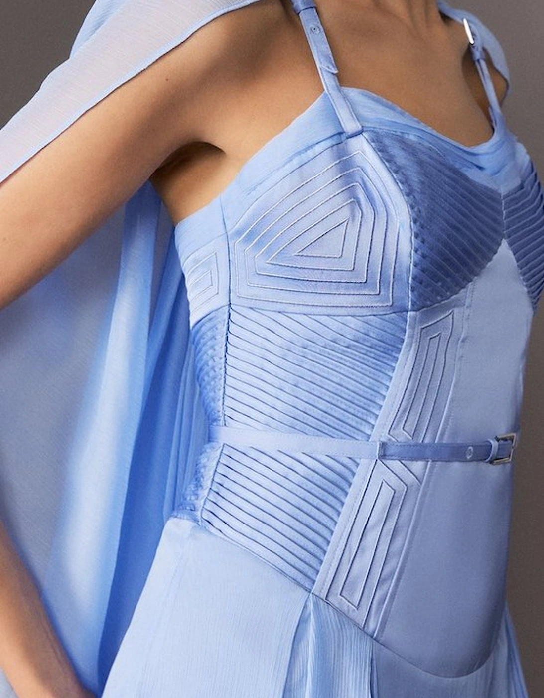 Archive Collection - Corset Detail Georgette Cape Woven Maxi Dress
