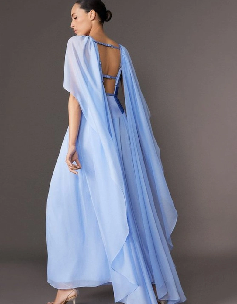 Archive Collection - Corset Detail Georgette Cape Woven Maxi Dress