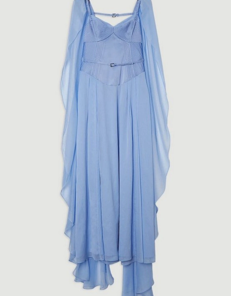 Archive Collection - Corset Detail Georgette Cape Woven Maxi Dress