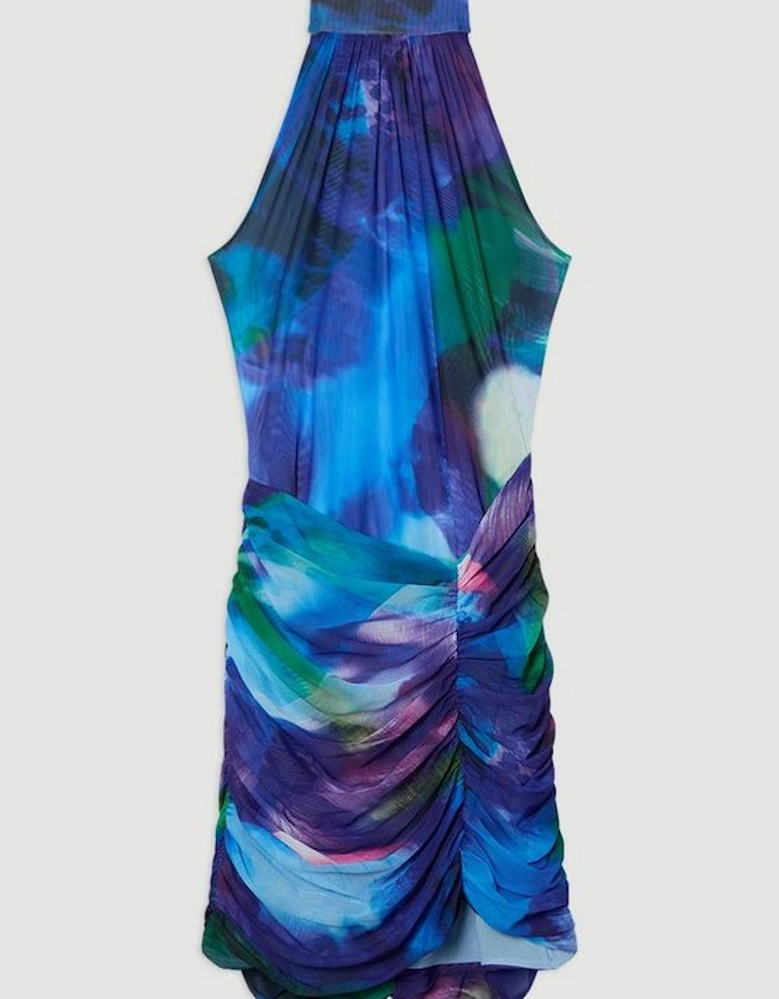 Printed Mesh Jersey High Neck Mini Dress