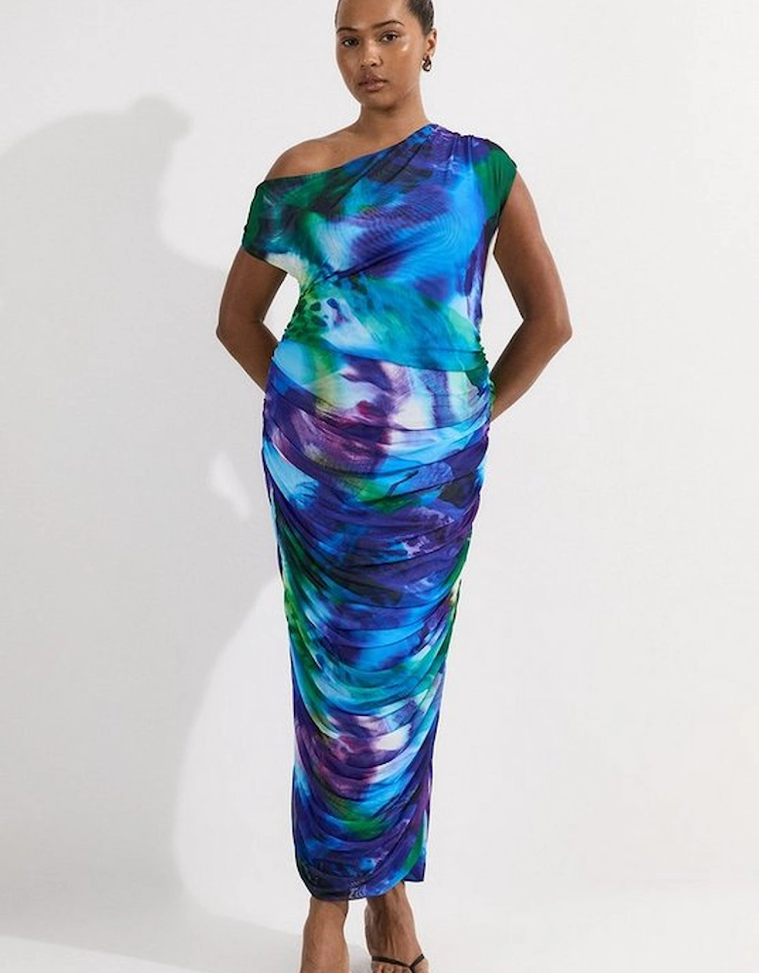 Plus Size Printed Mesh Jersey One Shoulder Midi Dress, 5 of 4