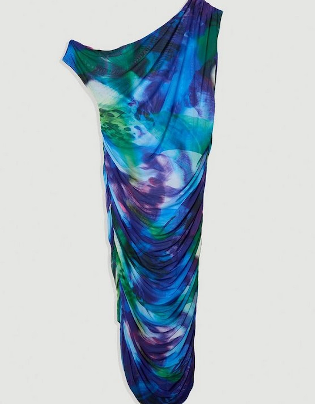 Plus Size Printed Mesh Jersey One Shoulder Midi Dress