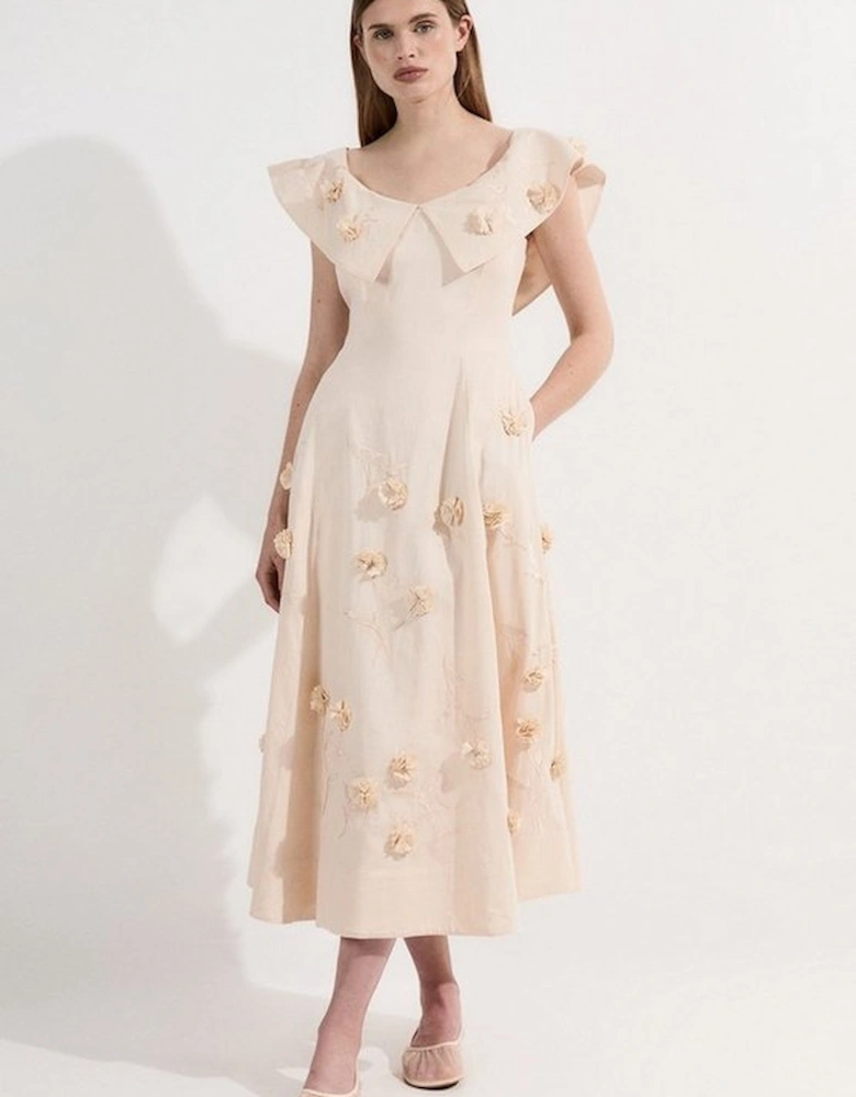 Petite Cotton Applique Bardot Woven Maxi Dress