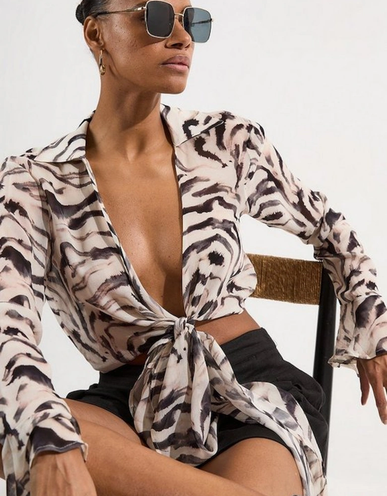Animal Print Viscose Georgette Beach Wrap Top