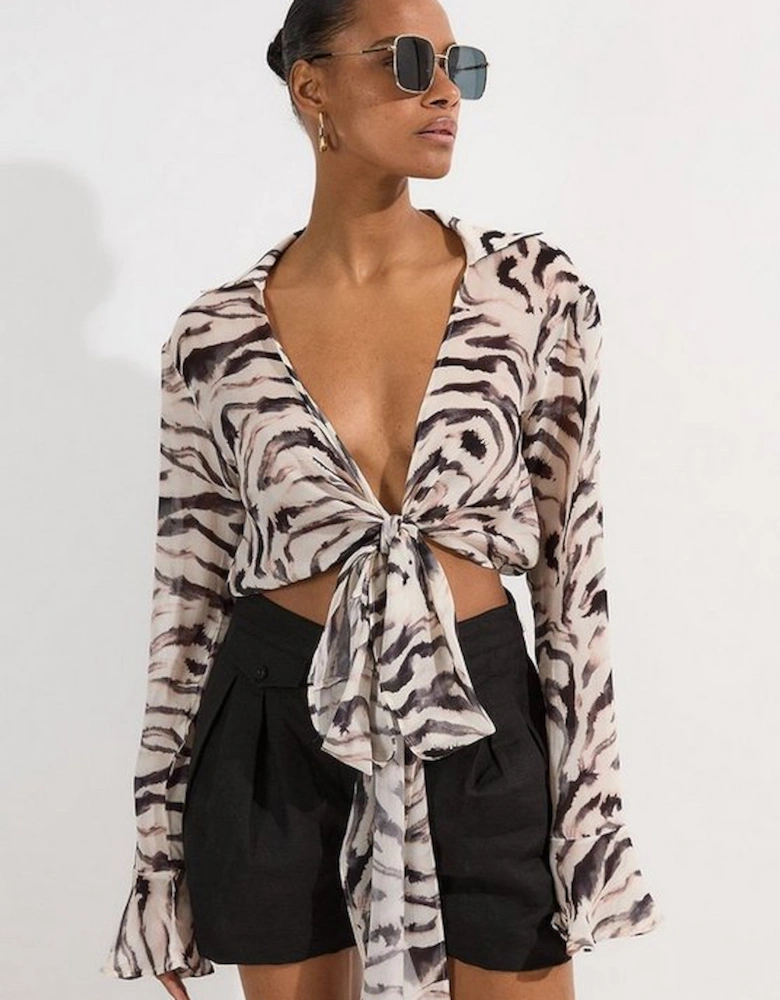 Animal Print Viscose Georgette Beach Wrap Top
