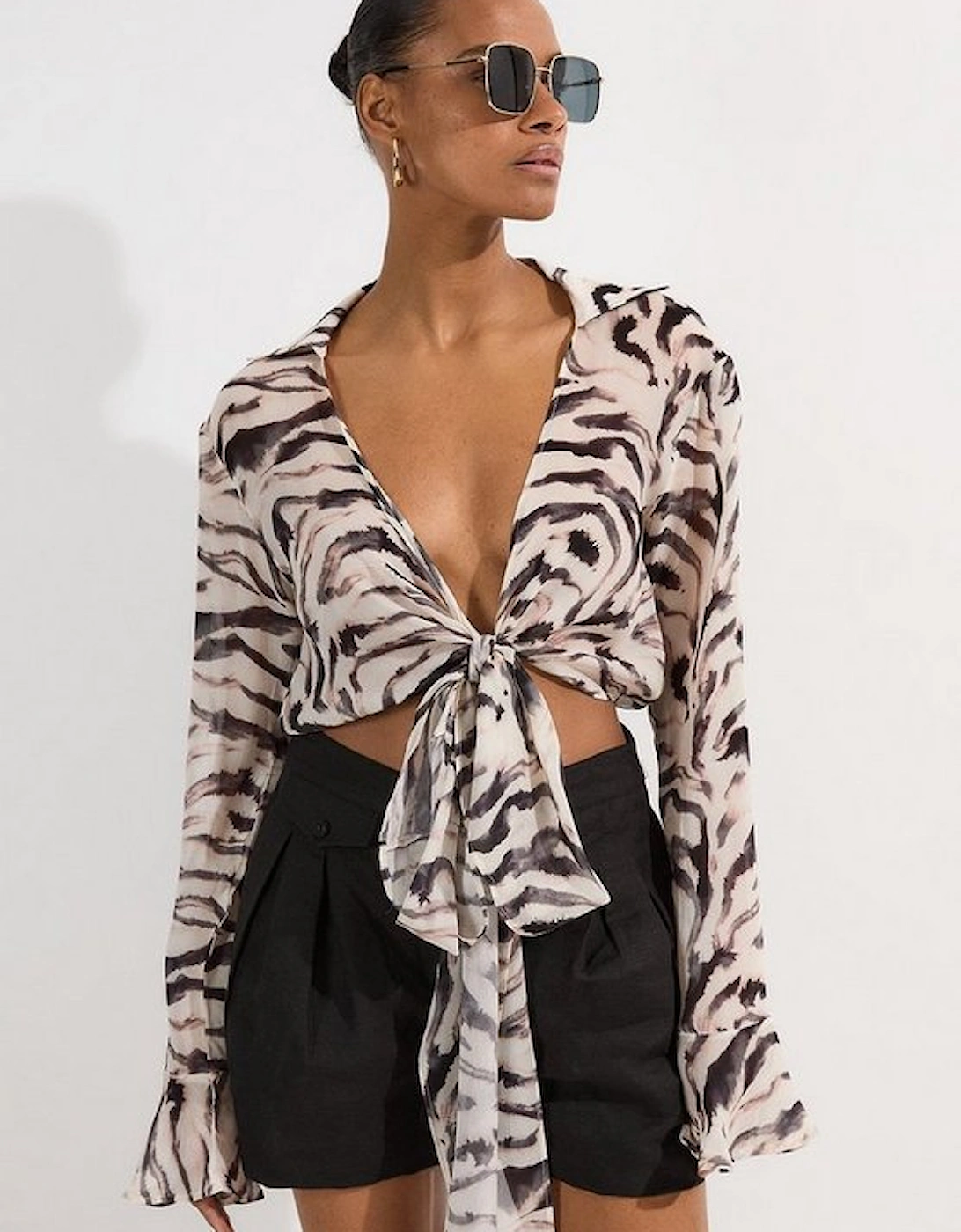Animal Print Viscose Georgette Beach Wrap Top