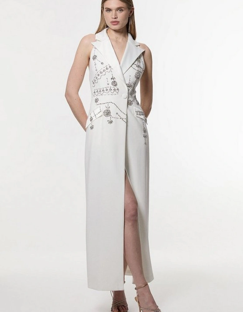 Petite Crystal Embellished Cady Sleeveless Blazer
