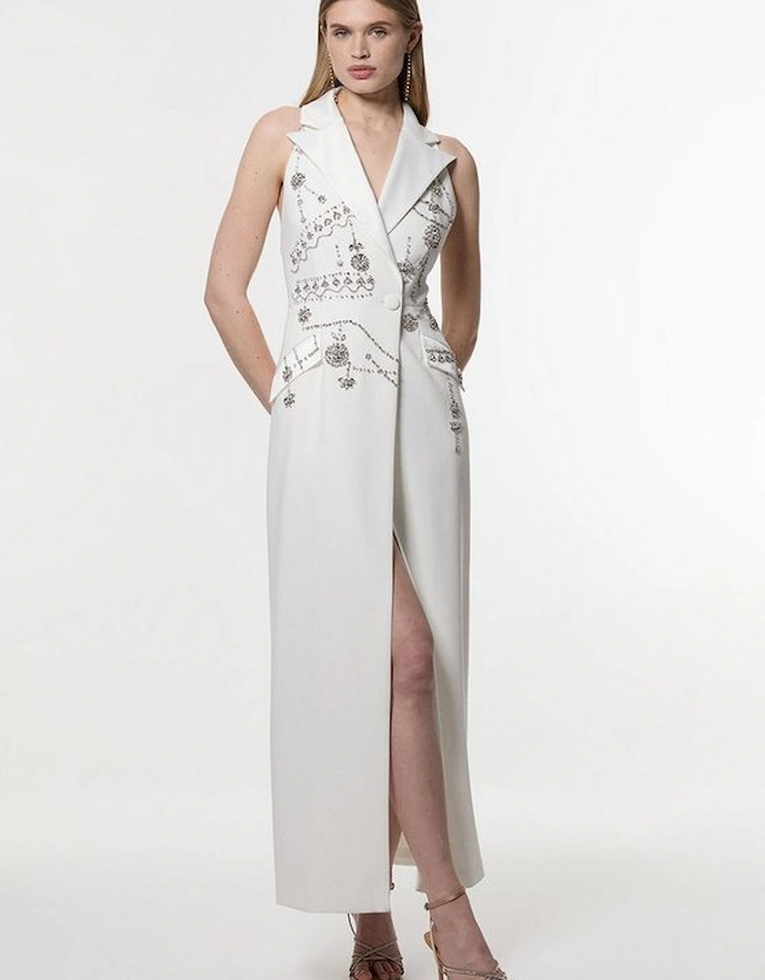 Petite Crystal Embellished Cady Sleeveless Blazer, 4 of 3