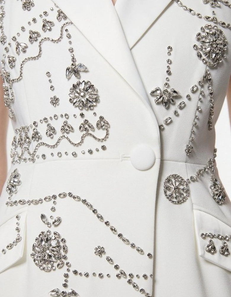 Petite Crystal Embellished Cady Sleeveless Blazer