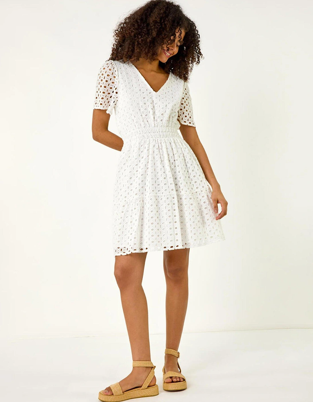 Dusk Broderie Anglaise Tiered Dress - White, 2 of 1