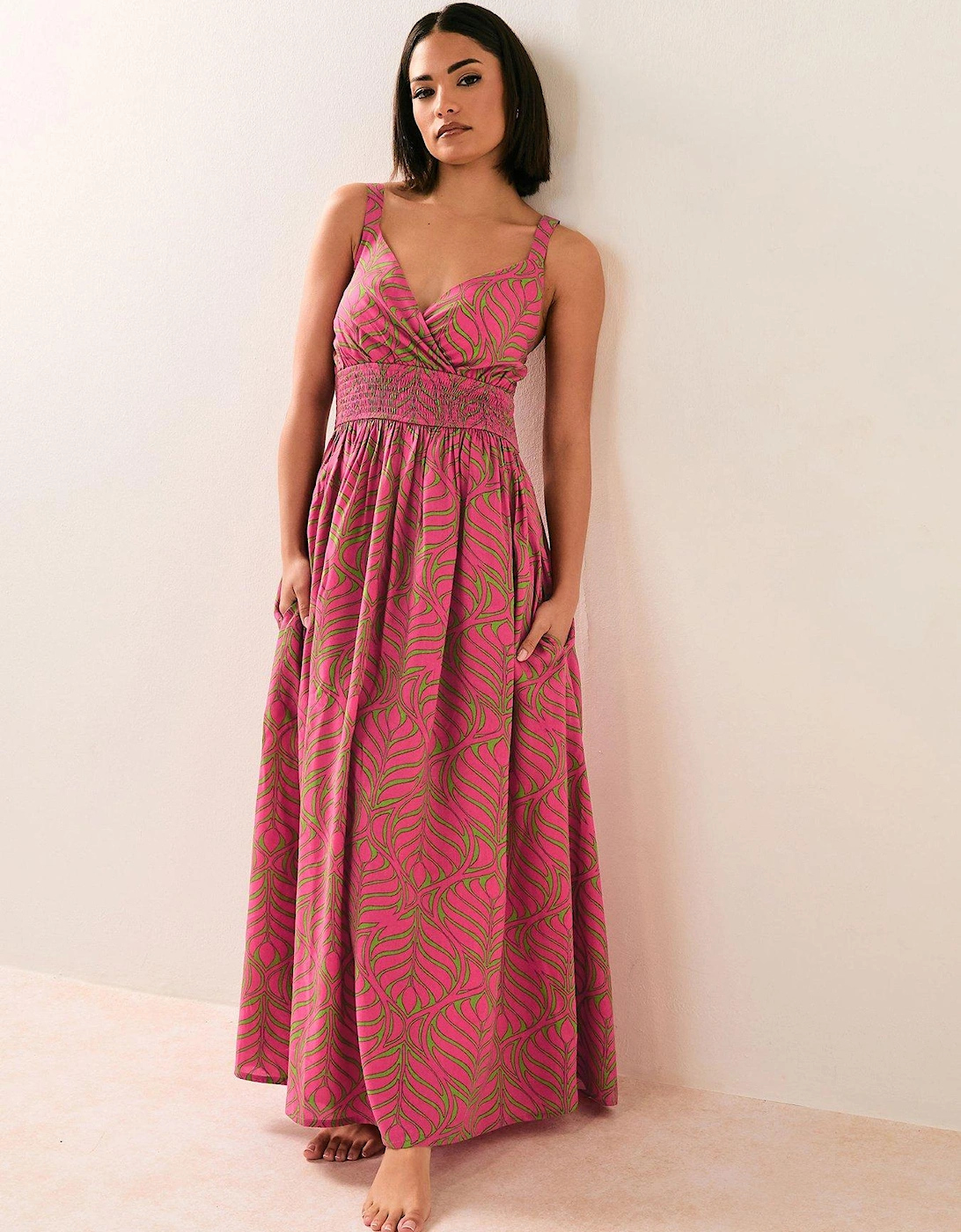 Petite Palm Print Maxi Dress - Pink, 2 of 1