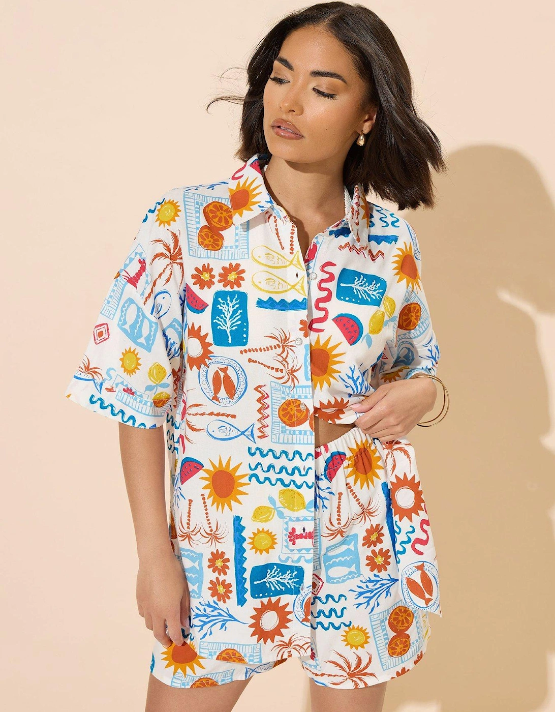 Petite Postcard Short Sleeve Shirt - Blue, 2 of 1