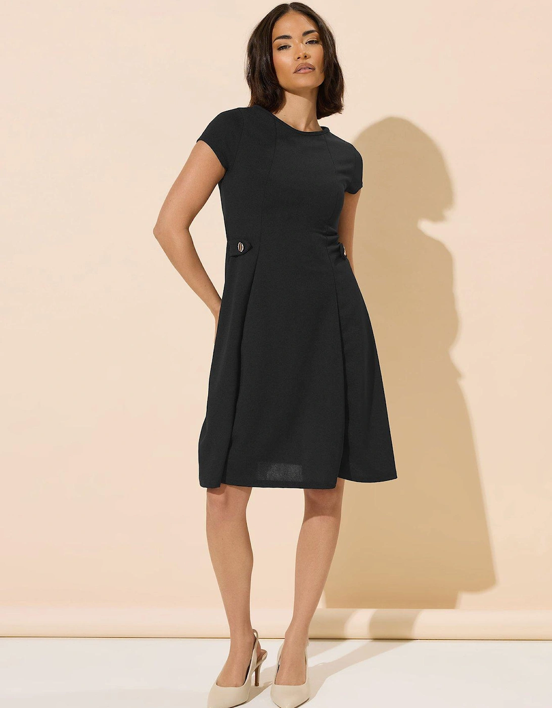 Petite Waist Button Skater Mini Dress - Black, 2 of 1