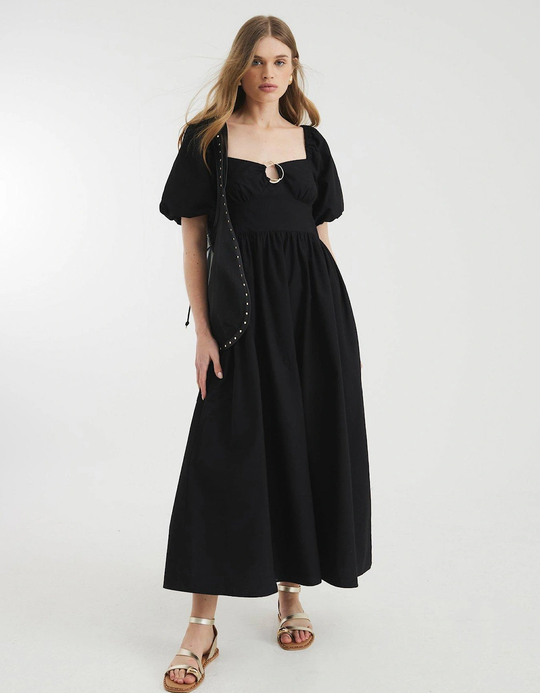 Short Sleeve Ring Detail Midi Dress, 2 of 1