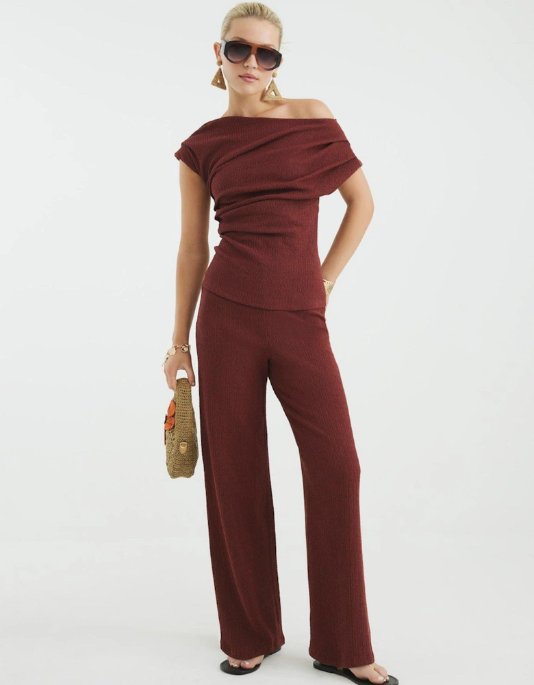 Textured Wide Leg Trousers - Brown