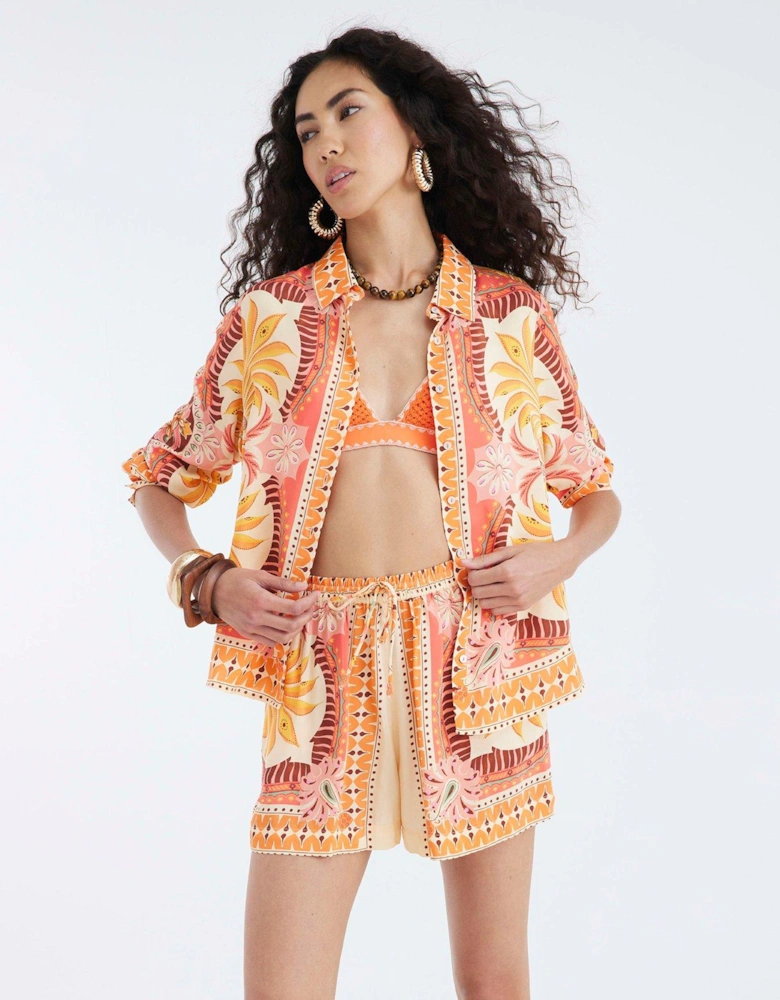 Scarf Print Shorts - Orange
