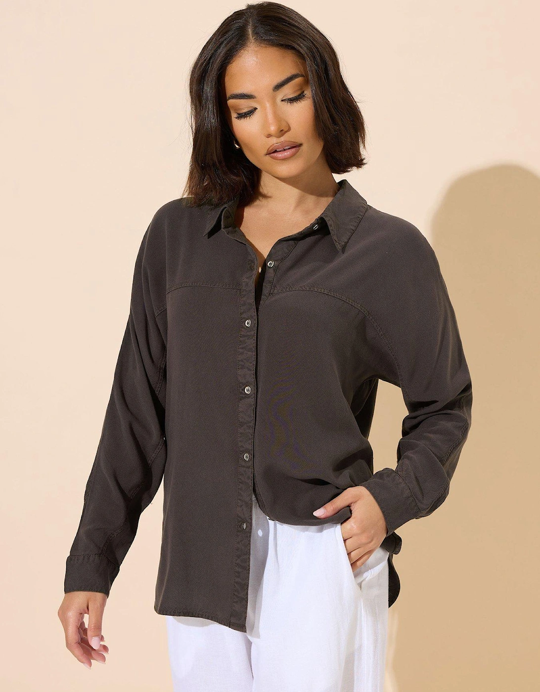 Petite Long Sleeve Shirt - Brown, 2 of 1