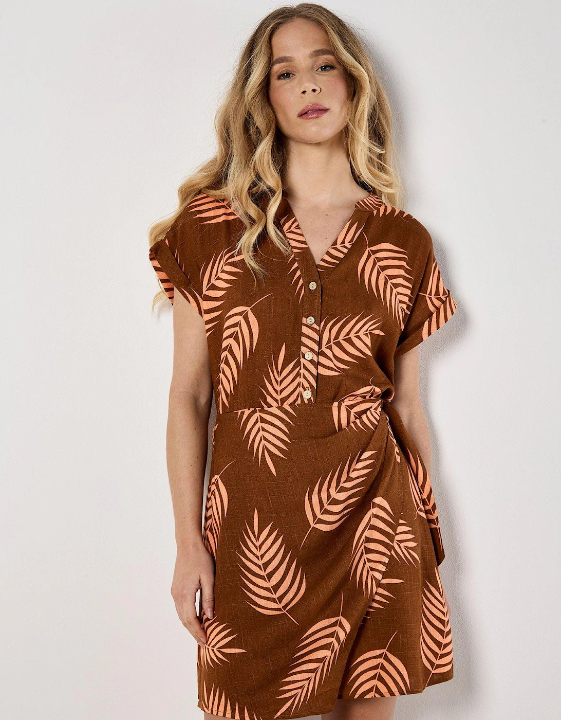 Tropical Leaf Wrap Dress - Orange, 2 of 1