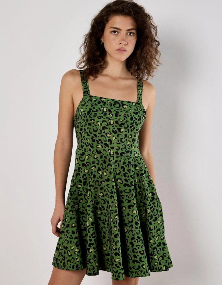 Animal Print Godet Skirt Dress