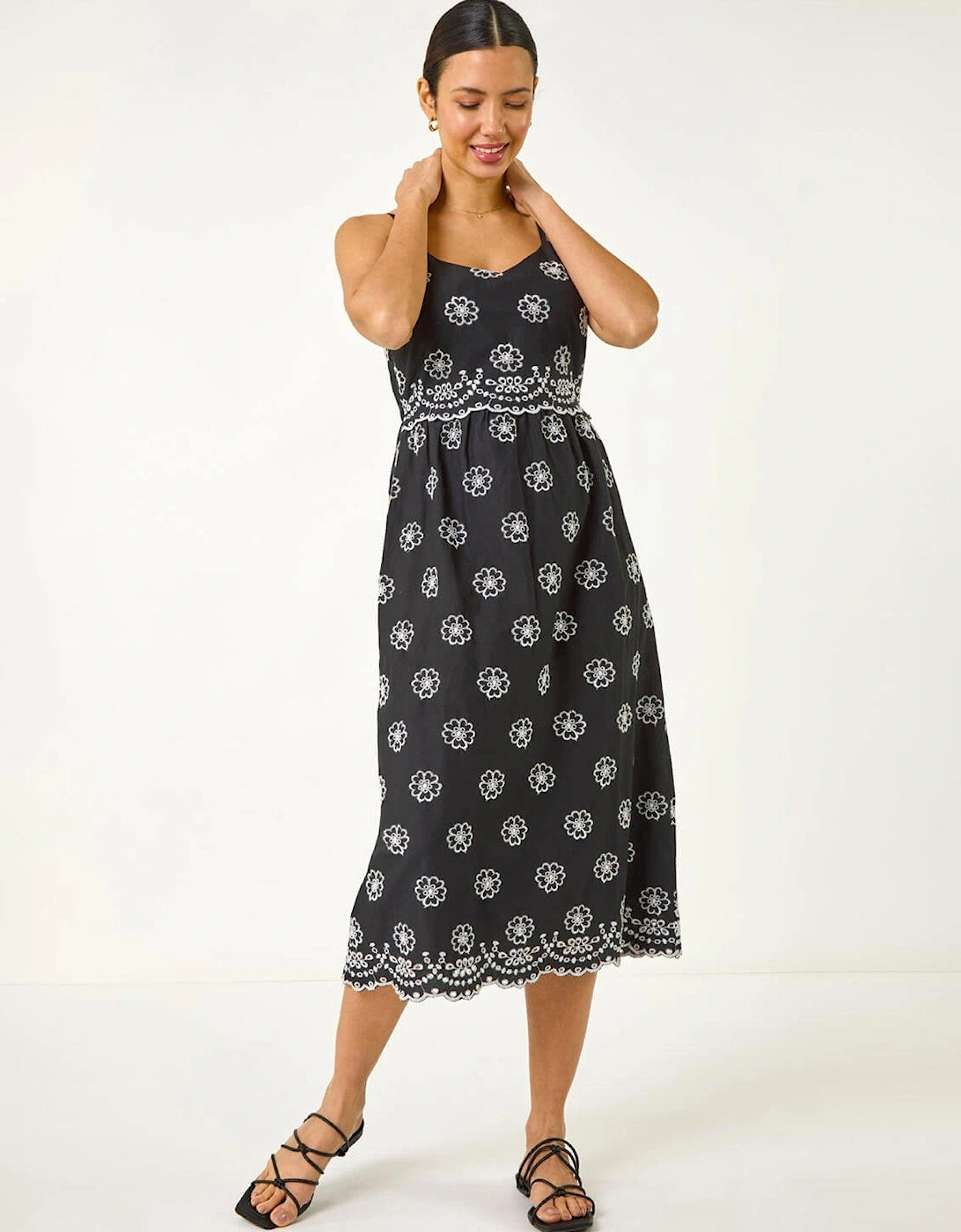 Embroidered Strap Sun Midi Dress - Black, 2 of 1