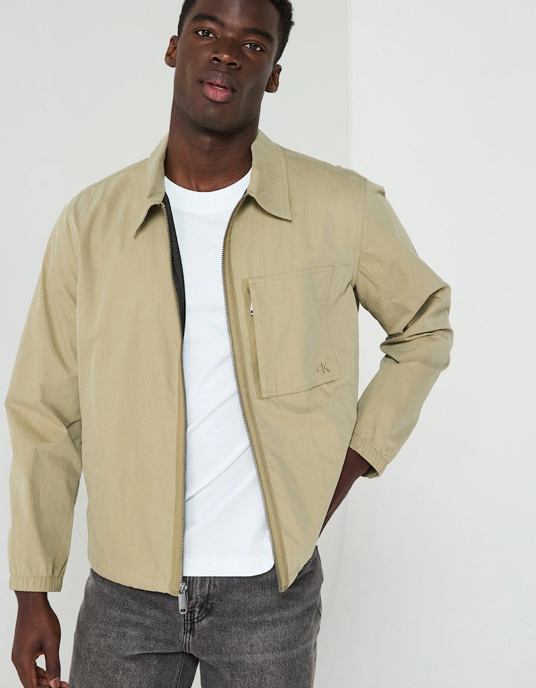 Zip Thru Cotton Overshirt Jacket - Beige, 2 of 1