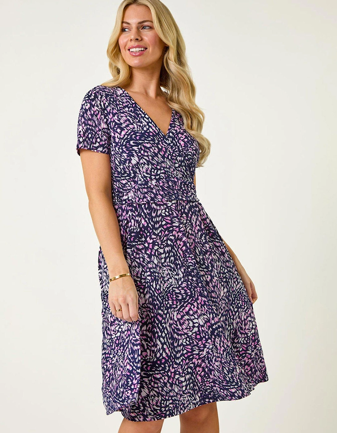Petite Abstract Gathered Dress - Pink, 2 of 1