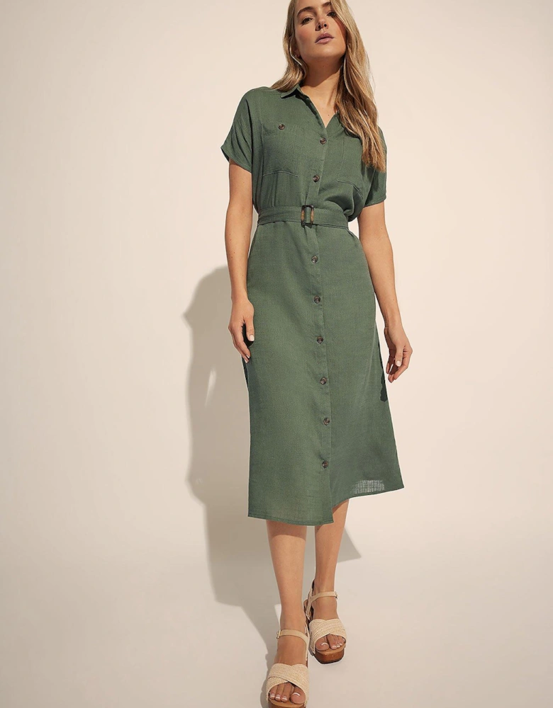 Tall Grown On Sleeve Linen Button Dress