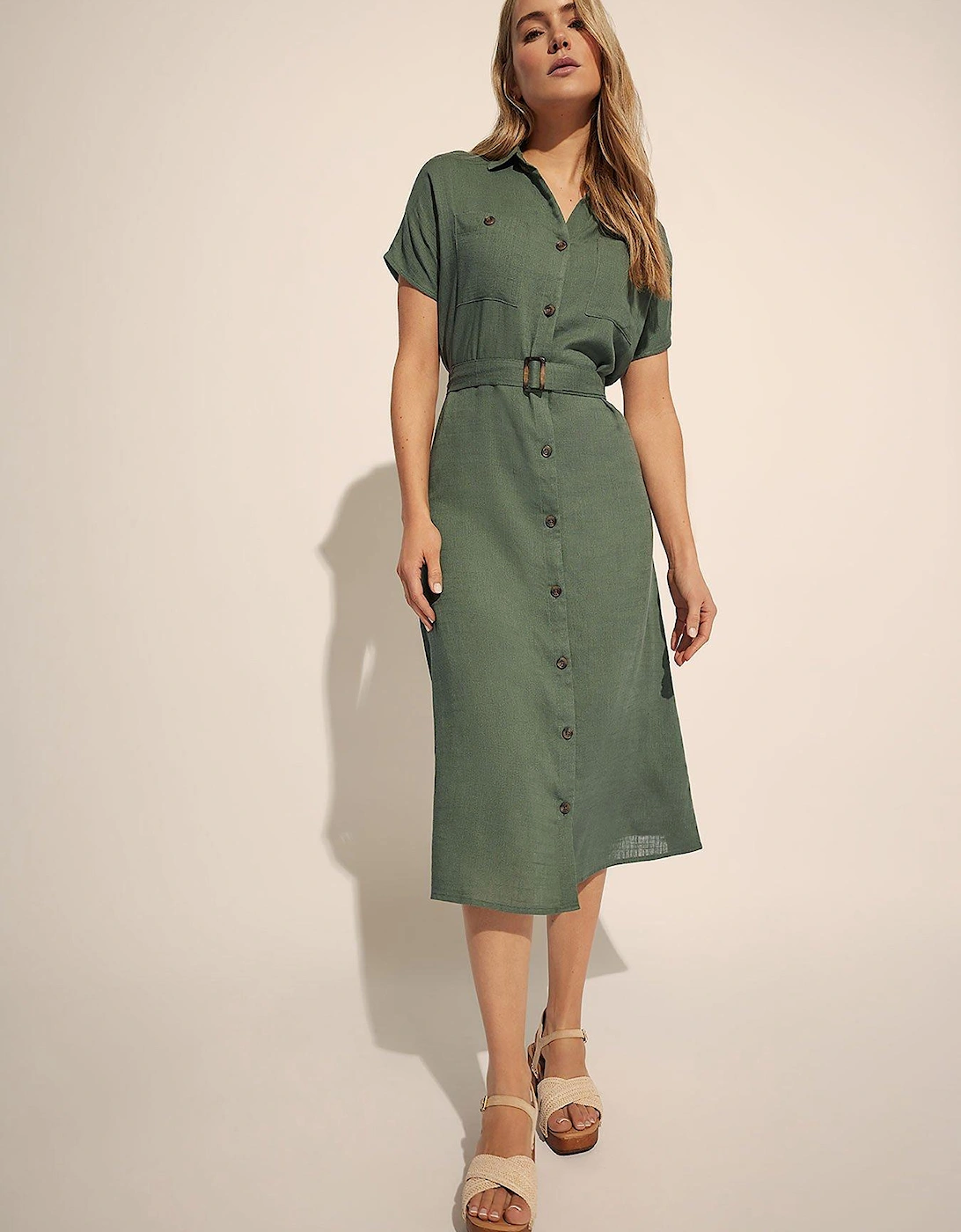 Tall Grown On Sleeve Linen Button Dress, 2 of 1