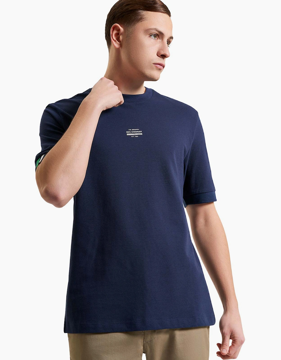 Ben Sherman Men's Ben Sherman Mens Tipped Pique Tee Short Sleeve T-Shirt - Navy