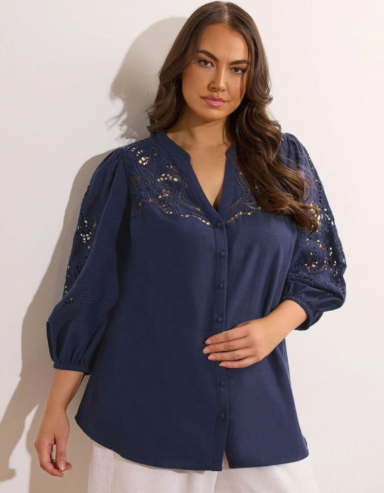 Cutwork Linen Blouse