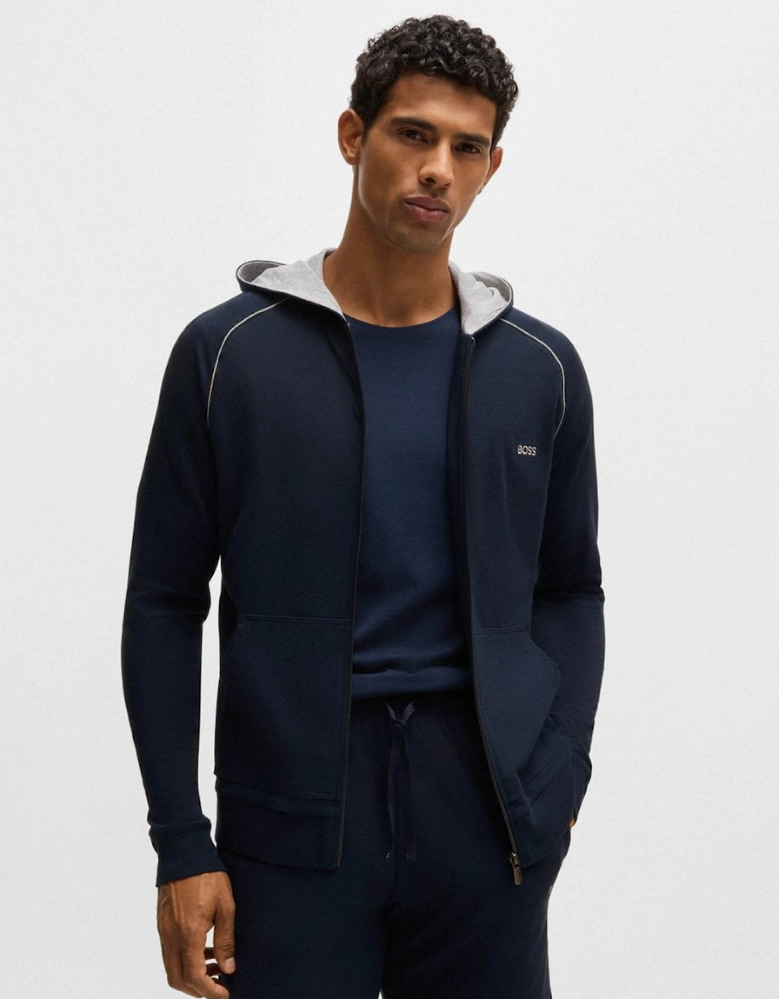 Hugo Boss Men's Boss Orange Mix&Match Mens Stretch-Cotton Zip-Up Hoodie With Embroidered Logo - Dark Blue 403 - Navy - Size, 38