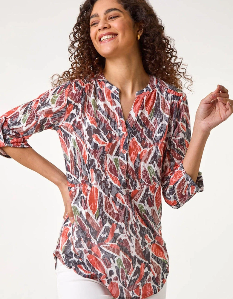Abstract Print Burnout V-neck Shirt