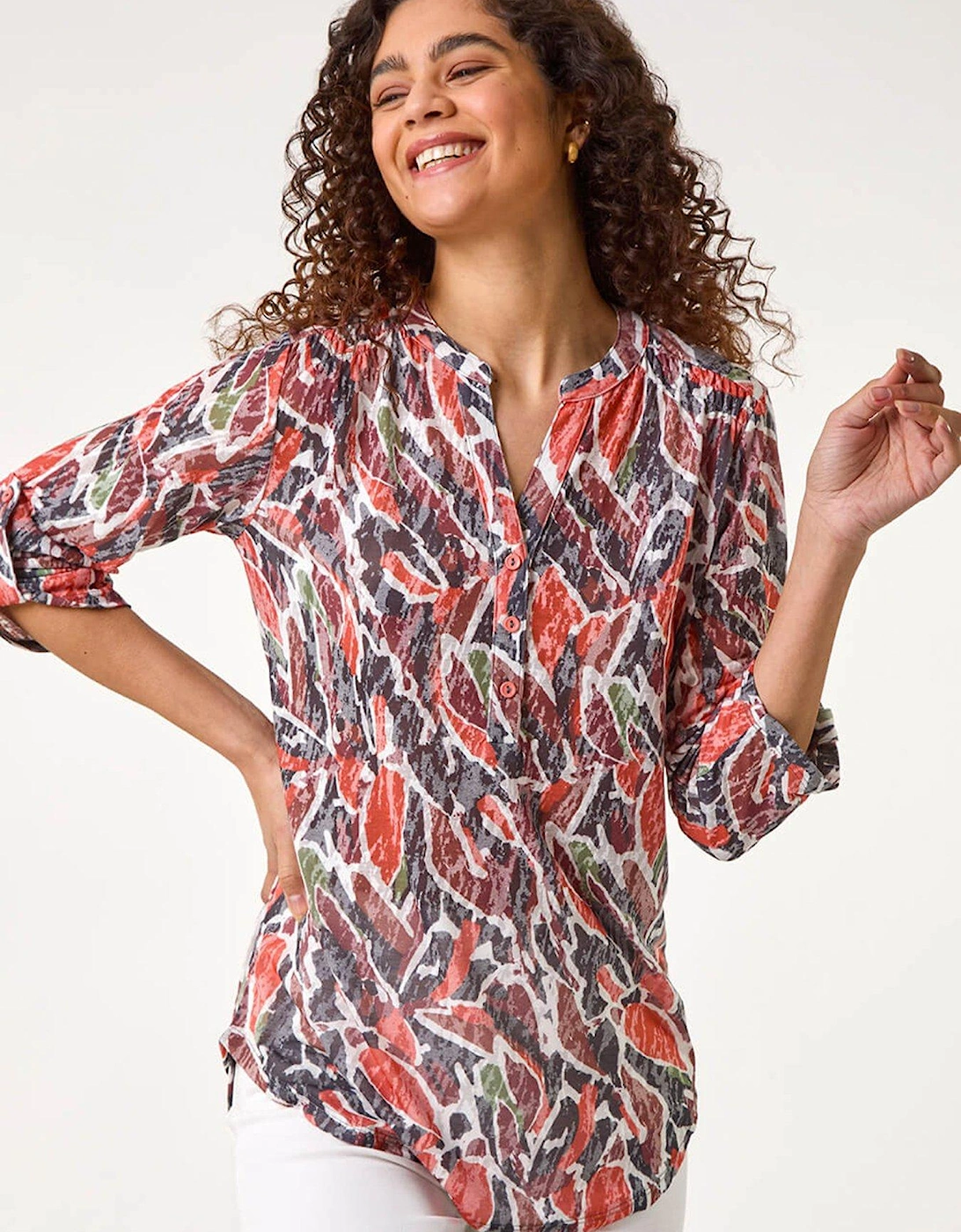 Abstract Print Burnout V-neck Shirt, 2 of 1