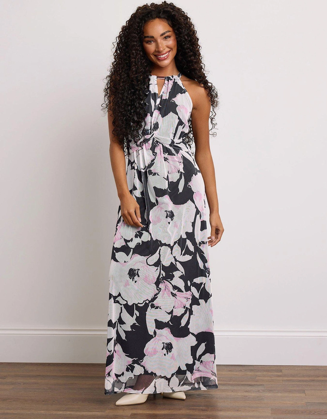 Petite Floral Mesh Halter Maxi Dress, 2 of 1