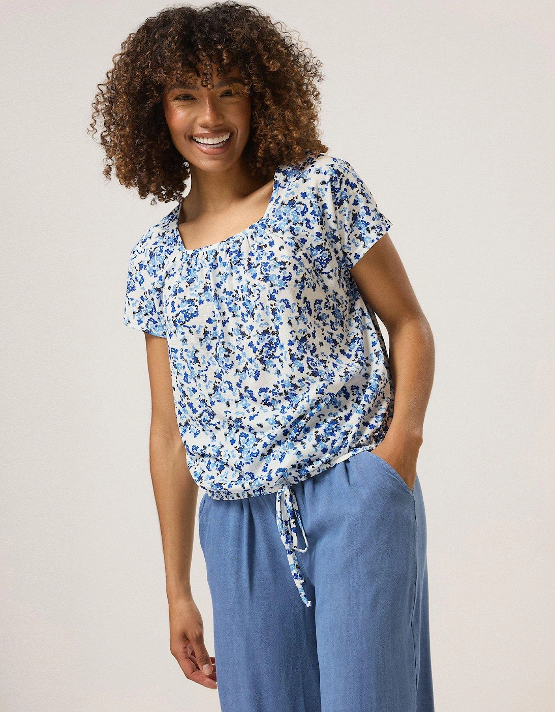 Ditsy Tie Hem Top - White, 2 of 1