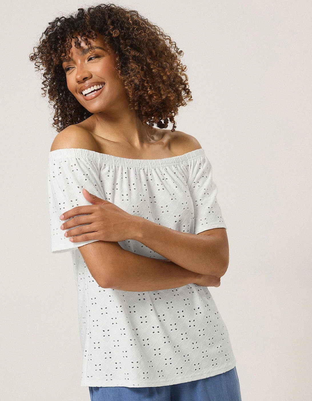 Broderie Bardot Top - White, 2 of 1